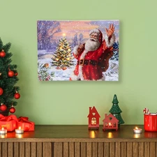 Northlight Lighted Santa with Christmas Tree Canvas Wall Art 11.75 x 15.75