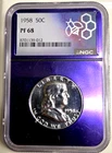 1958 Proof Franklin Half Dollar NGC PF68 Blast White Custom Purple Core