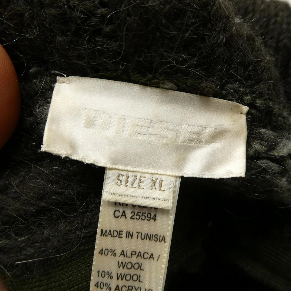 Diesel Sweater Mens XL Dark Olive Gray Full Zip Cardigan Alpaca Wool Blend Knit - Image 4 of 4