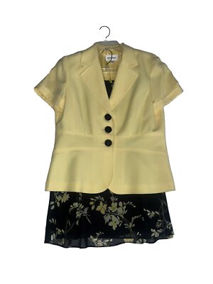Studio I Size 12 Suit Skirt Floral Yellow Buttons #S2