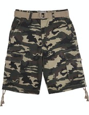 Mens Twill Cargo Shorts Belt Multi 6 Pocket Summer Pants Casual Hip Hop Classic