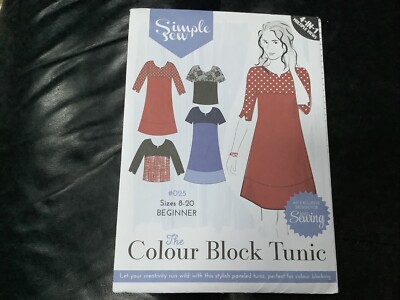  Die Colour Block Tunika einfaches Schnittmuster Größe 8-20 Brustumfang 33''-45'' Taille 26''-38''