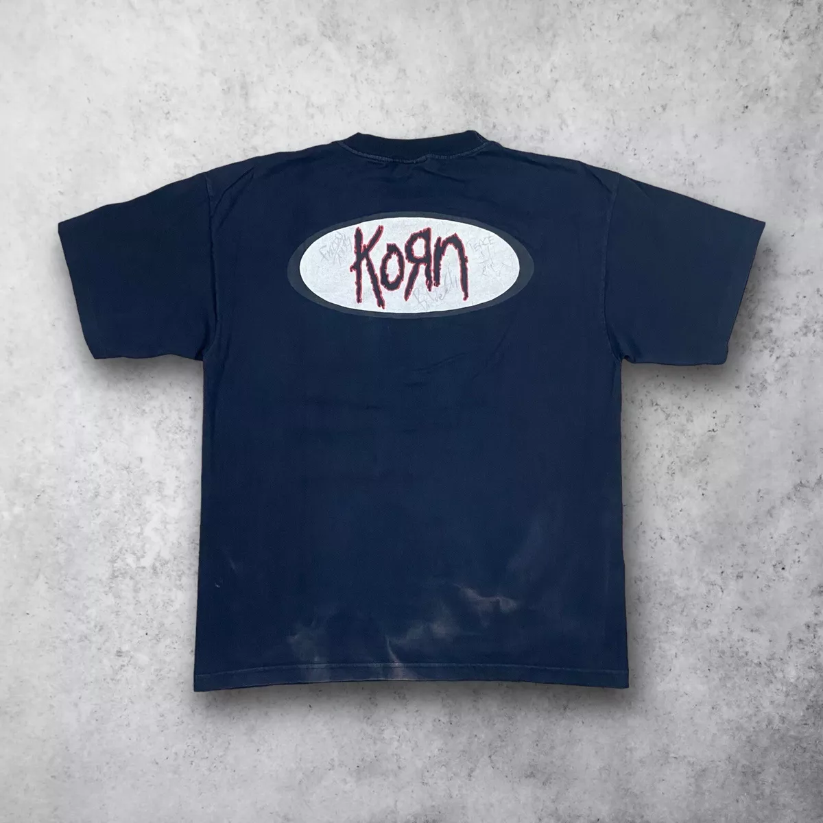SIGNED Vintage 90s Korn Metal Band Striped T-Shirt Black Men's Sz