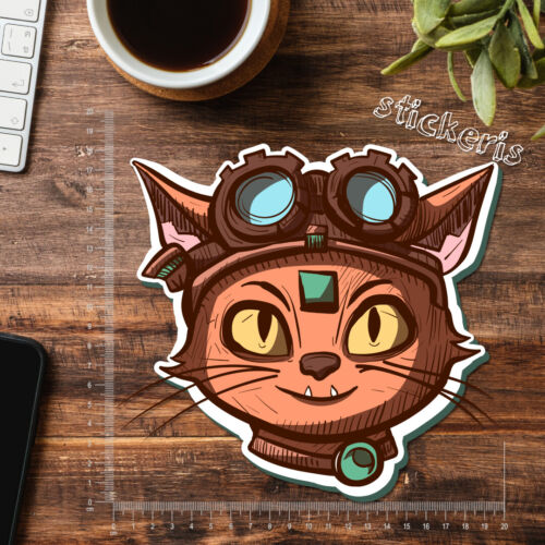 Cat head with steampunk elements waterproof sticker 4"-11.8" (up to 47") - Picture 1 of 4