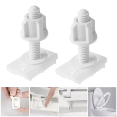 White Plastic Toilet Seat Hinges and Screw Replacement Kit - Fit
