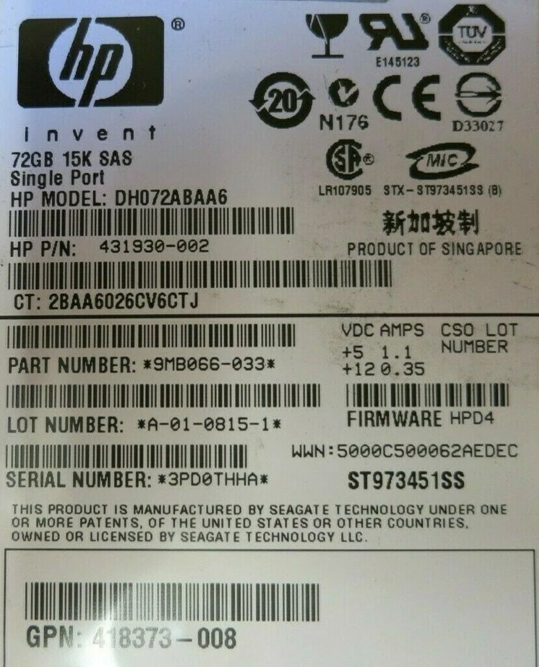 HP DH072ABAA6 431930-002 72GB 15000RPM 3Gb/s SP SAS 2.5" Internal Hard Drive HDD - Image 4 of 4