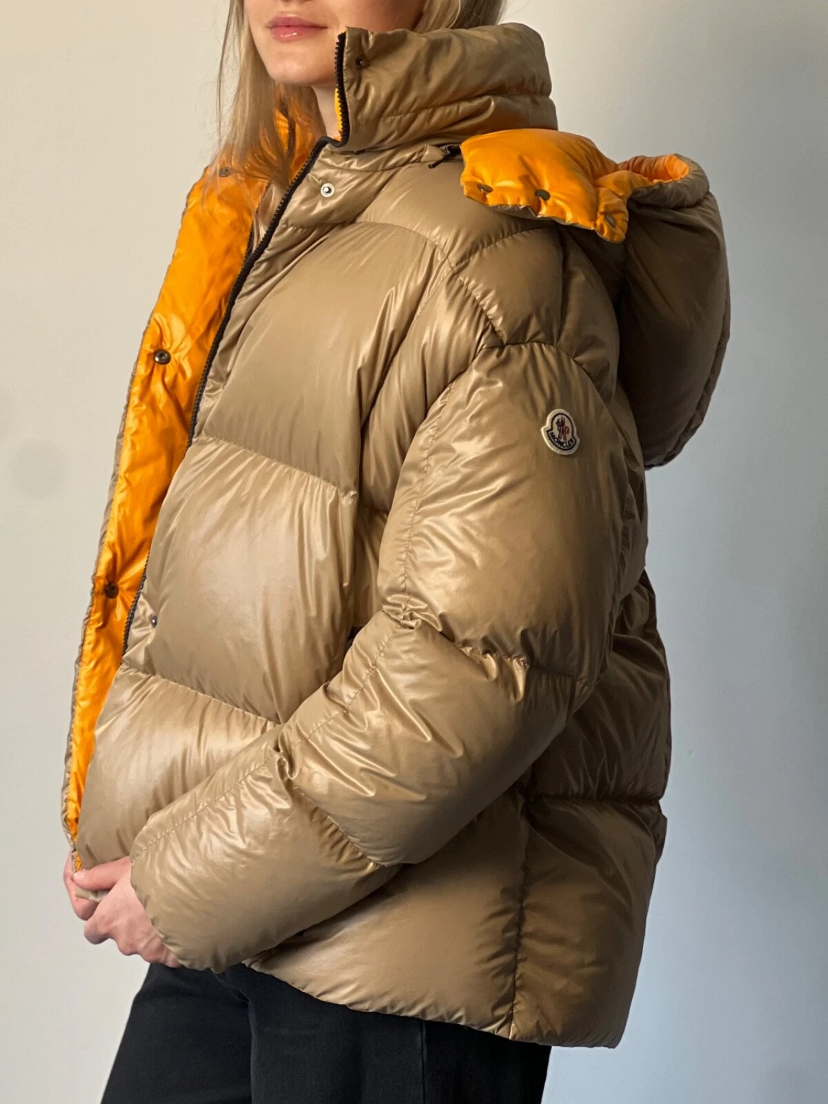 Moncler Parana Piumino Giubbotto Donna XL (Taglia 4) Beige Marrone Lucido