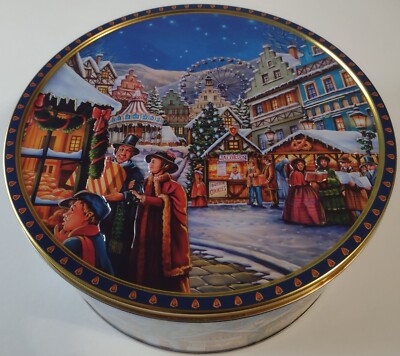 JACOBSEN S COLLECTIBLE TIN CHRISTMAS SCENE COPENHAGEN MARKET SQUARE CLEAN EMPTY