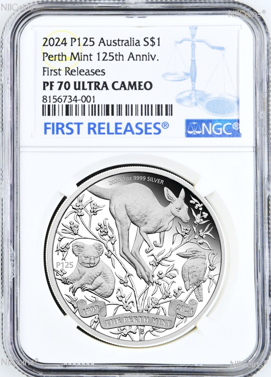 2024 P Perth Mint 125 Anniv. 1oz Silver Kangaroo/koala/Kooka NGC