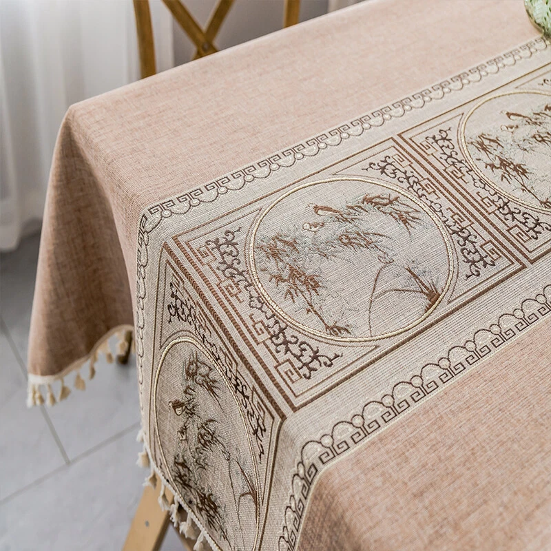 Nappe rectangulaire ancienne brodée 260 x 174 - Linge de maison