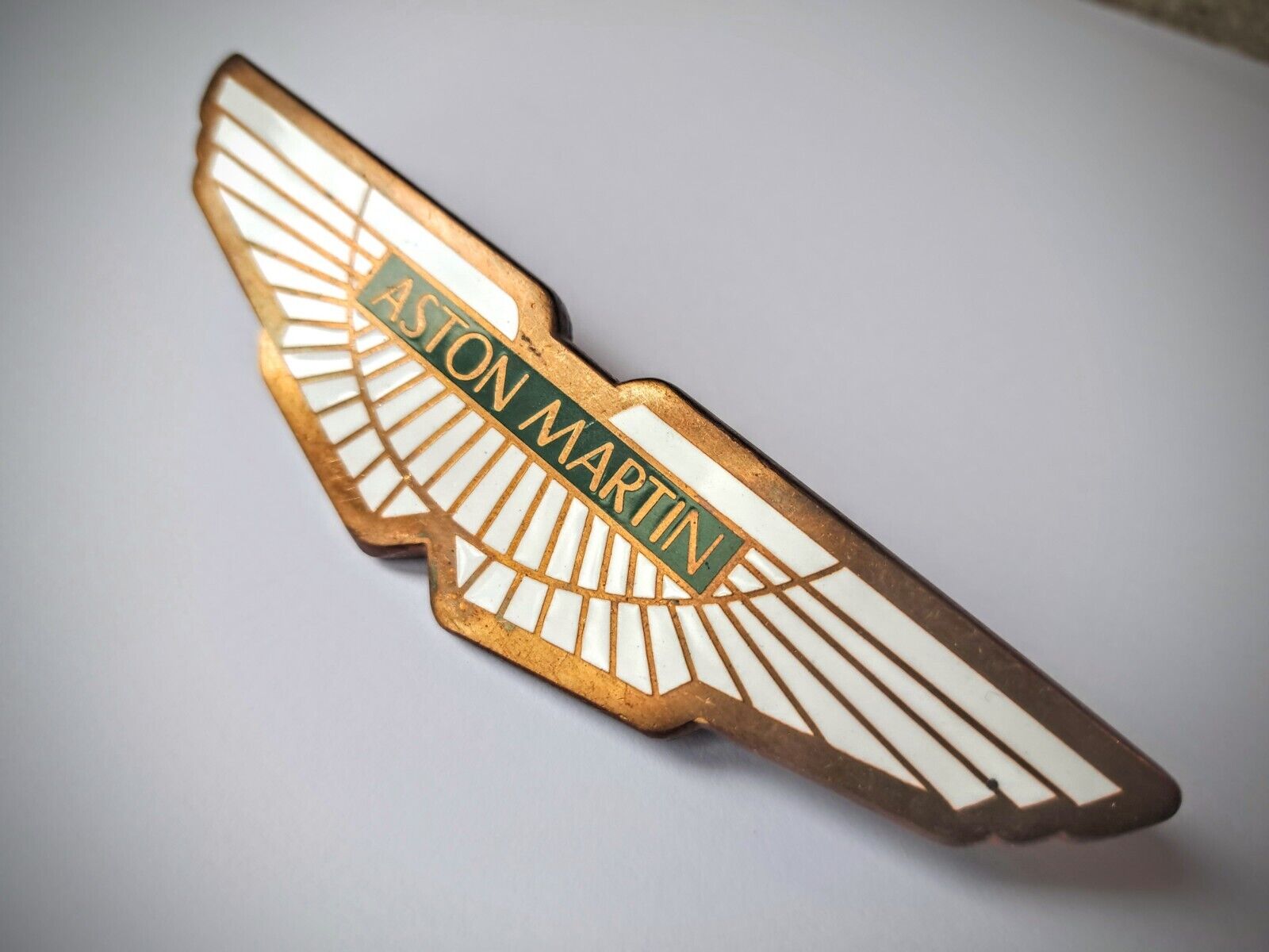 Genuine Classic Vintage Aston Martin Bronze Metal & Enamel Car Bonnet Boot Badge