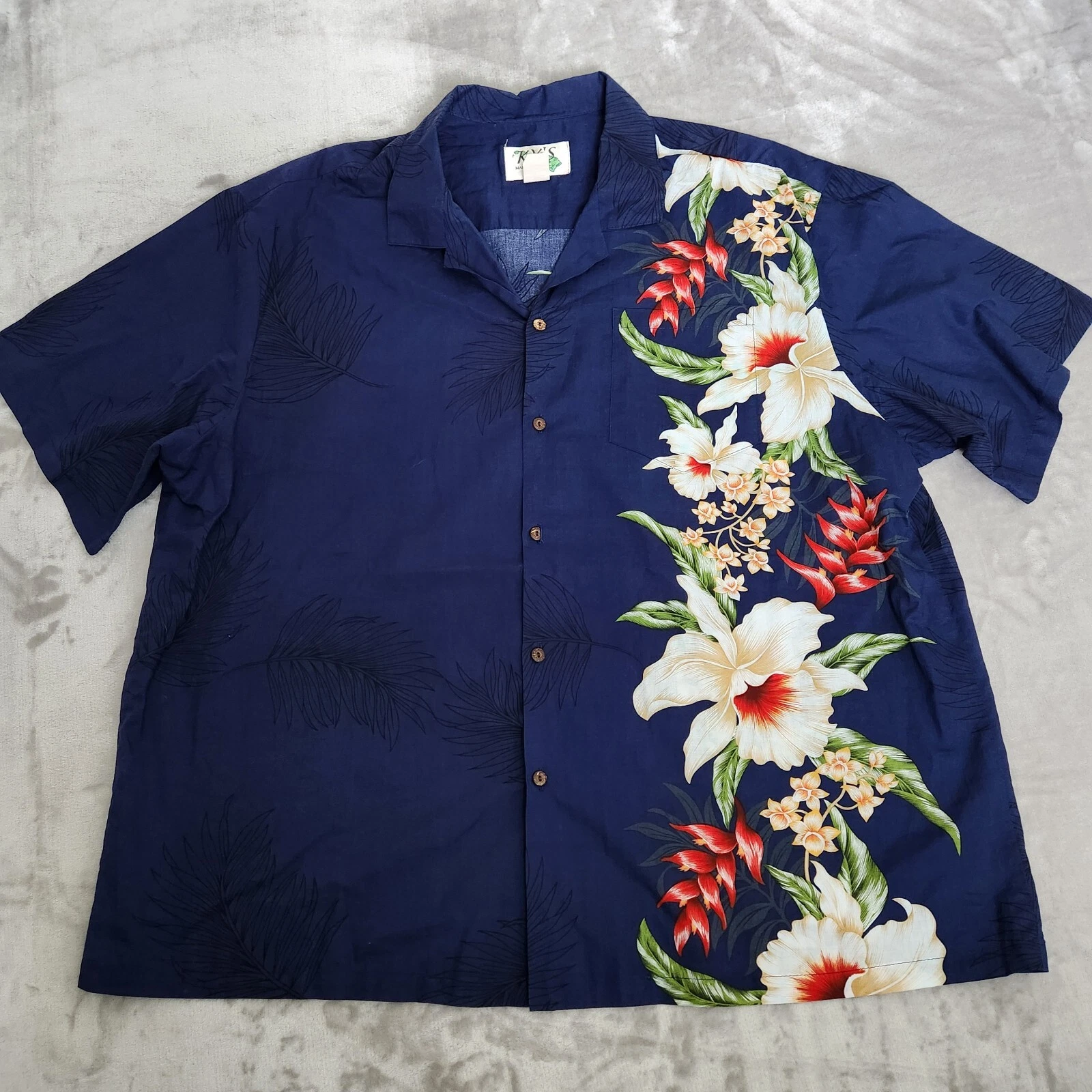 Ky's Hawaiian Shirt Men's 3XL Made In Hawaii Button Down Blue Orchid Vertical