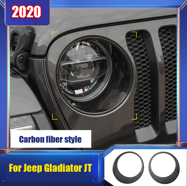 For 2020 Jeep Gladiator Carbon fiber Front Headlight Bezels Lamp Cover Trim 2P eBay