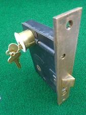 LARGE BRANFORD # 1487 LH ENTRY MORTISE LOCK w/CYLINDER & KEYS  NICE (17088)