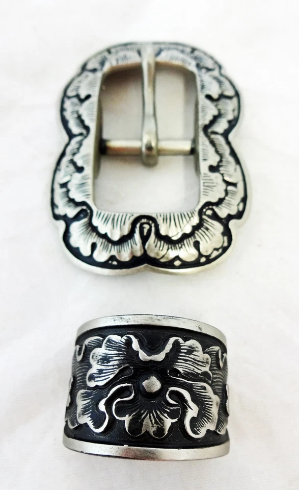 JEREMIAH WATT HORSE SHOE BRAND HARDWARE Jeremiah Watt White Bronze 3/4" Buckle & Keeper Loop Peony Horse Tack Headstall