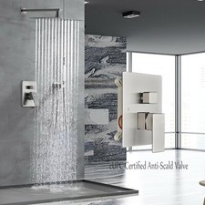 Brushed Nickel Shower Faucet System 8"Rainfall Shower Head Combo Set Mixer Valve