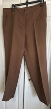 VINTAGE TALBOTS PETITES 10P BROWN DRESS PANTS COTTON LINEN POCKETS ZIP/BUTTON