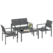 Outsunny 4 Piece Garden Furniture Set, HDPE Metal Outdoor Sofa, Refurbished