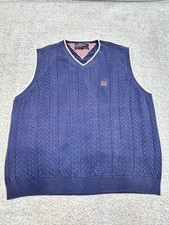 VTG Tommy Hilfiger Cable Knit Sweater Vest Navy Blue Large Preppy Pullover