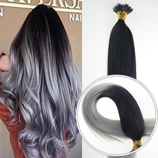 Nano Ring Beads Link Human Hair Extensions Ombre Black to Silver Gray 20Inch100g