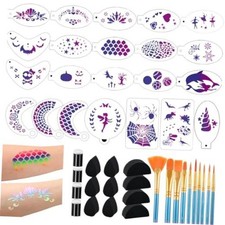 46 pcs Face Paint Stencils Kit,22 Pcs Reusable Facial Painting Stencils