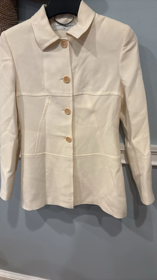 Chaqueta Blazer Karen Millen Crema Talla 10 Botón Frontal Cremallera Trasera Foto 3 de 4
