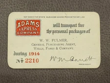 1914 Adams Express Company Pass Wells Fargo W.W. Fulmer