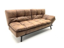 CLICK CLACK sofa bed, upholstered in brown faux leather, black finish metal fram