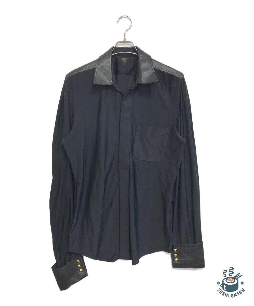 Jean Paul Gaultier homme Leather-trimmed shirt Size: 50 Navy Men