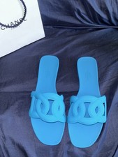 Hermès Women’s Slide Sandals Blue Logo Slip-On EU 39 Rubber