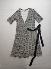 Ann Taylor Dress Womens 6 Black Geometric Wrap Fit Flare Jersey Workwear Office