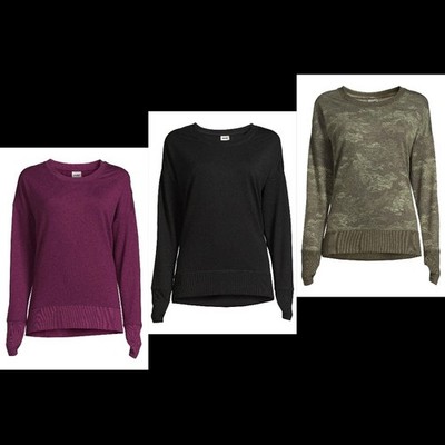 Avia Women's Long Sleeve Drop Shoulder Soft T-Shirt Top with Side Slit