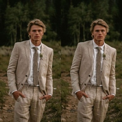 Summer Men's Suits Beach Linen Jacket 2Pcs Casual Wedding Party Tuxedos Coat