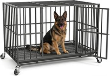 48 in Heavy Duty Dog Crate Large Dogs Dog Kennel Indoor W/ Removable Tray