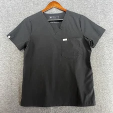 Figs Technical Collection Black Scrub Top Size Small Short Sleeve Front Pockets