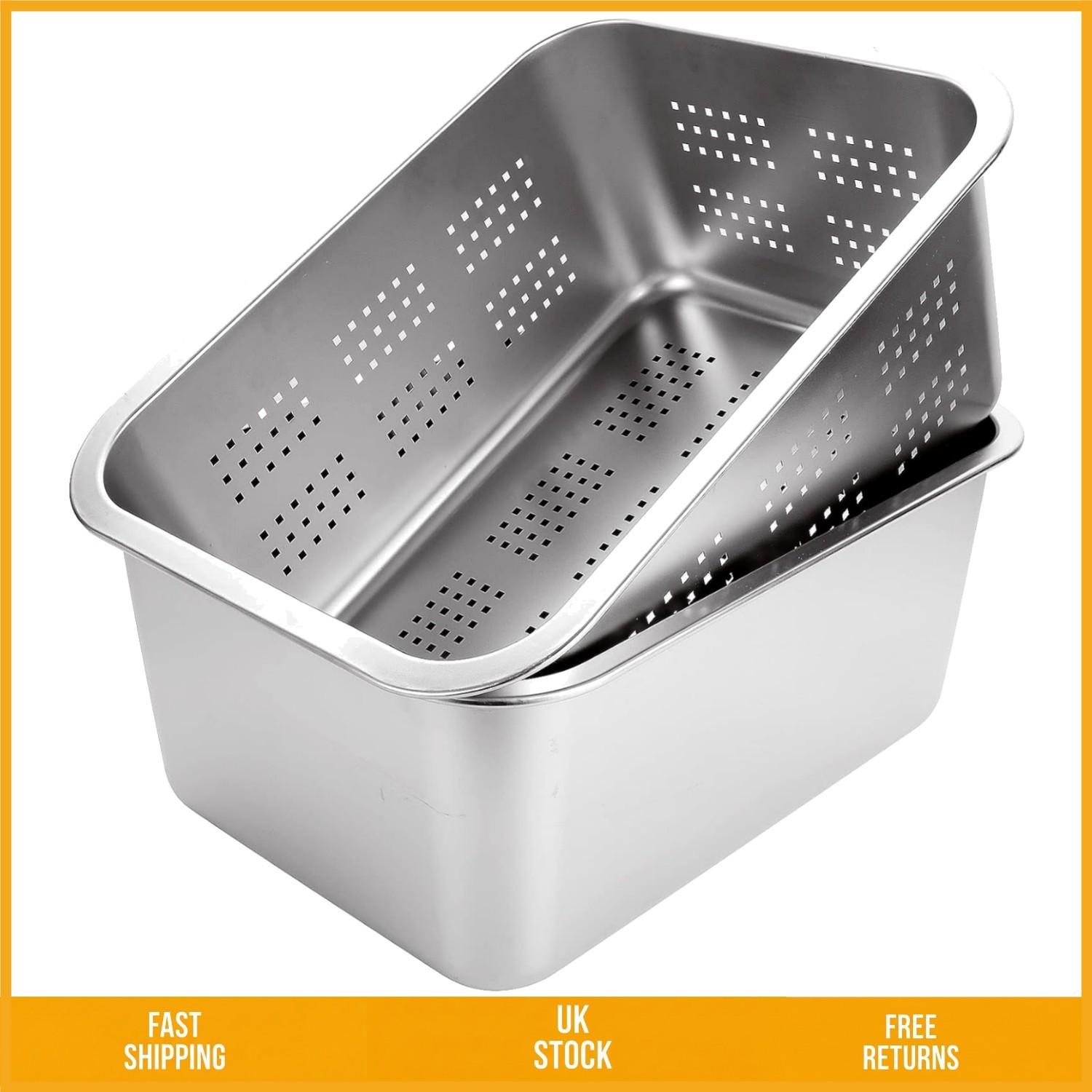 304 Stainless Steel Washing Up Bowl and Colander Set 10L 33x24x15cm 2PC