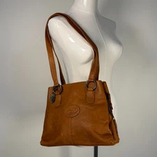 RARE VTG American Angel Genuine Leather Shoulder Bag Tan/Brown Angel Medallion