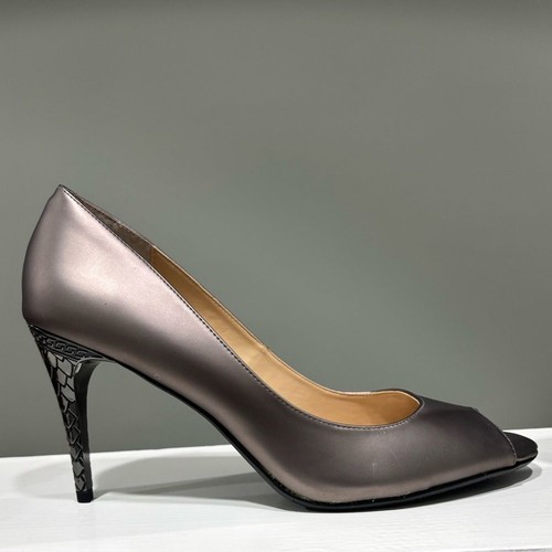 NWOT J.Renee Metallic Silver Pink Undertone Peep Toe Animal Print Heels-size 11 - Picture 4 of 12