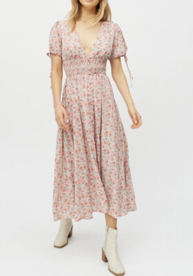 chinese dress ladies Boho Maxi Dress Navy Blue Floral 