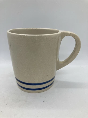 RRP Co Roseville Ohio USA Blue Stripe Stoneware Crock Coffee Mug/Cup