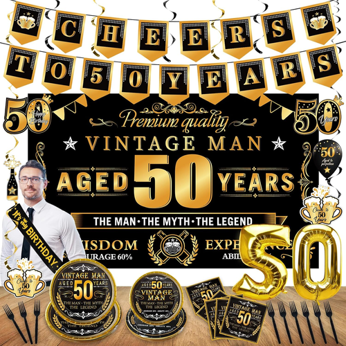 50Th Birthday Decorations for Men, 75Pcs Vintage 50Th Birthday Party Tableware S