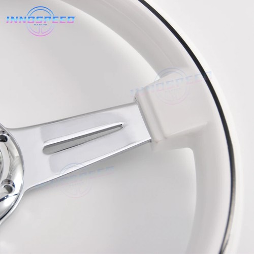Volante 14 pulgadas blanco con radios cromados 350 mm universal JDM Racing Sport - Imagen 15 de 18