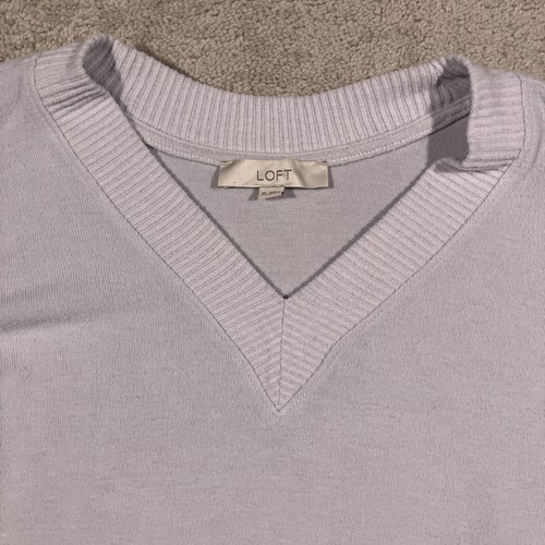 Ann Taylor LOFT V-Neck Tunic Top Womens XS Pullover Blue Sweater Cottagecore