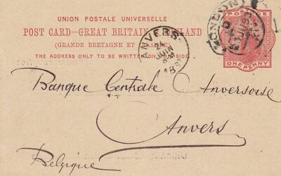 Alte Postkarte 1898 Kredit Lyonnais, London an Zentralbank, Antwerpen Ref 46456