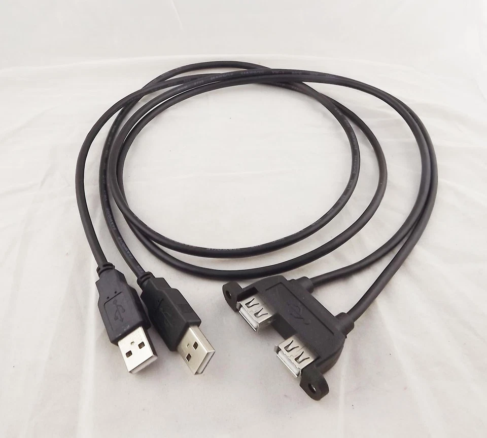 1x 2 USB A Female Panel Mount Socket To Dual USB 2.0 A Male Extension Cable 3ft - Image 3 of 4