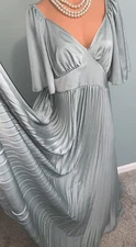 NEW Shiny Satiny Dress 3X  18  Bell Sleeves Pleated Skirt 200" SWEEP Elegant