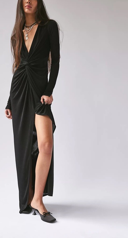 katie may in a mood long-sleeve v-neck slim maxi dress Katie May In A Mood Long-Sleeve V-Neck Slim Stretch Jersey Maxi Dress
