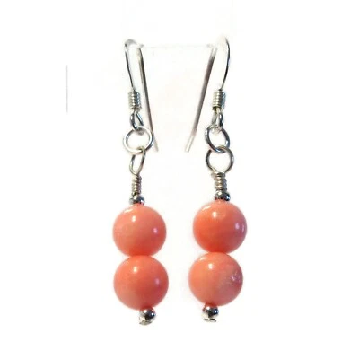 Classic Pink Coral and Sterling Silver Drop Earrings, Comes Ready Gift Boxed - Image 1 of 4