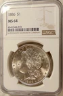 1886-P Morgan Silver Dol - Better Date - NGC MS64 - Very Pretty Choice BU Coin