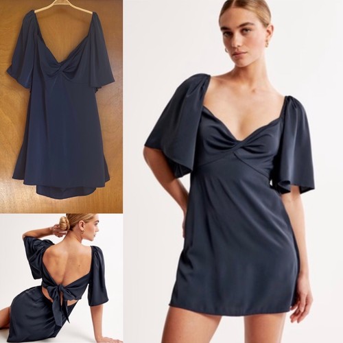 ABERCROMBIE & FITCH Angel Sleeve Skort Mini Dress Navy Blue XL Tall Sexy Femme